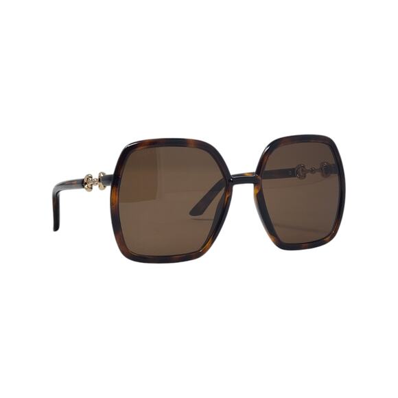 Gucci Oversized Sunglasses Horsebit Detail Square Havana Brown Gold GG0890S NEW - Picture 4 of 13